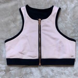 Pink and black sports bra